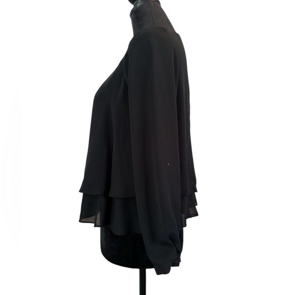 ZARA BASIC Black Tiered Layered Long Sleeve Blouse XS - Picture 3 of 8